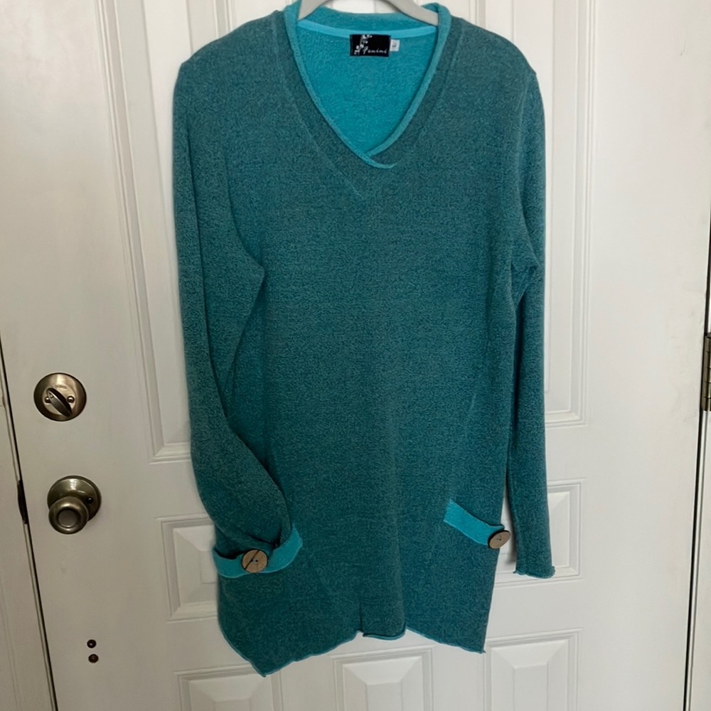 Turquoise V-Neck Knit Sweater Tunic